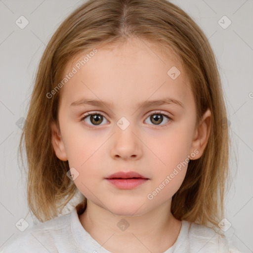 Neutral white child female with medium  brown hair and brown eyes