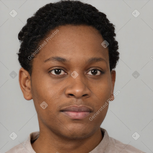 Neutral black young-adult male with short  brown hair and brown eyes