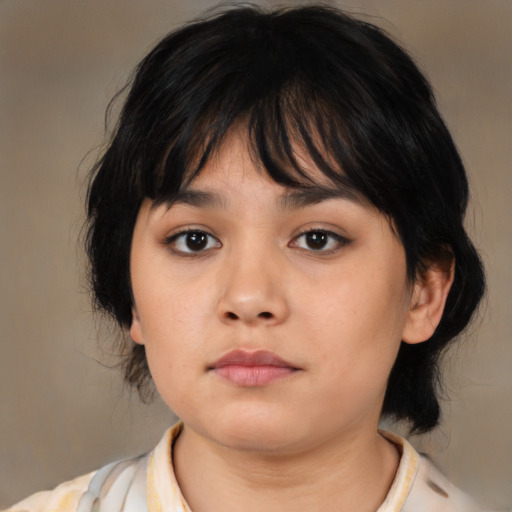 Neutral asian young-adult female with medium  brown hair and brown eyes