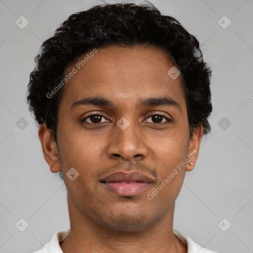 Neutral black young-adult male with short  brown hair and brown eyes