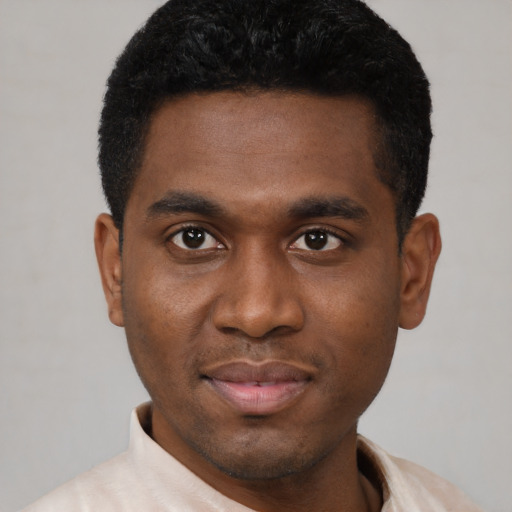 Neutral black young-adult male with short  brown hair and brown eyes