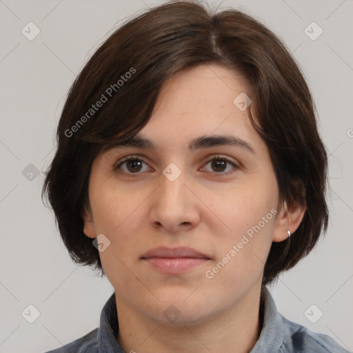 Joyful white young-adult male with medium  brown hair and brown eyes