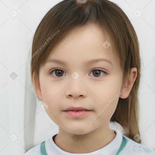 Neutral white child female with medium  brown hair and brown eyes