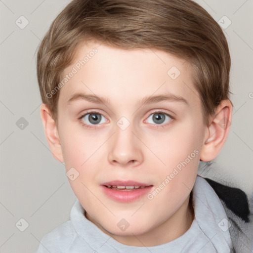 Neutral white child female with short  brown hair and blue eyes