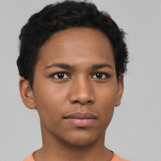 Neutral latino young-adult female with short  black hair and brown eyes
