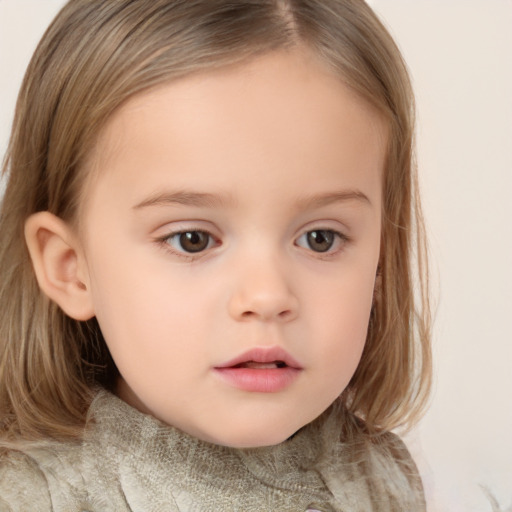 Neutral white child female with medium  brown hair and brown eyes