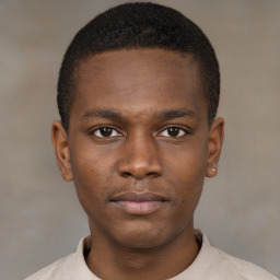 Neutral black young-adult male with short  brown hair and brown eyes