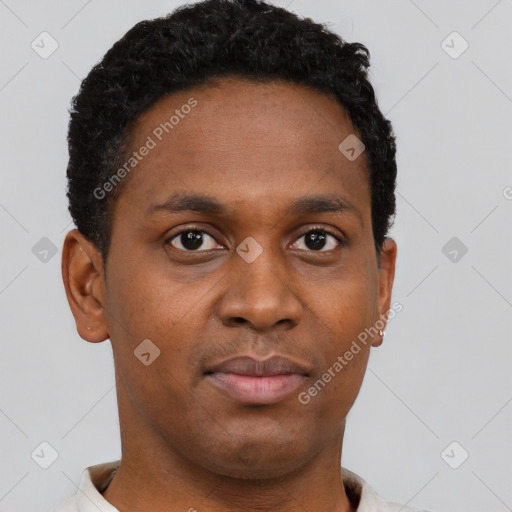 Neutral black young-adult male with short  brown hair and brown eyes