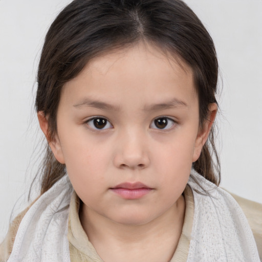 Neutral white child female with medium  brown hair and brown eyes