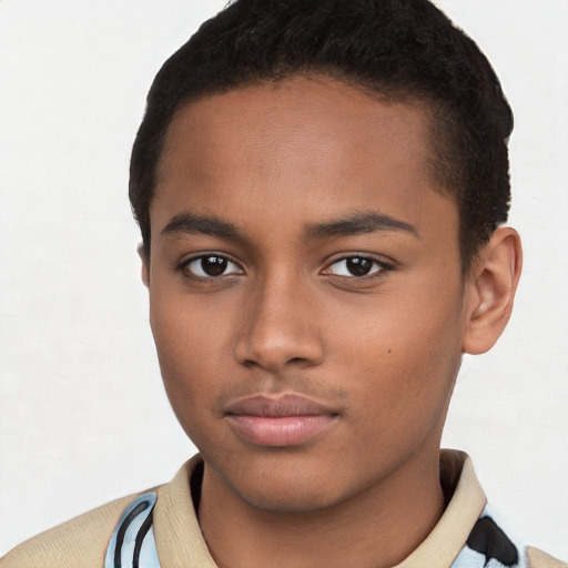 Neutral black young-adult male with short  brown hair and brown eyes