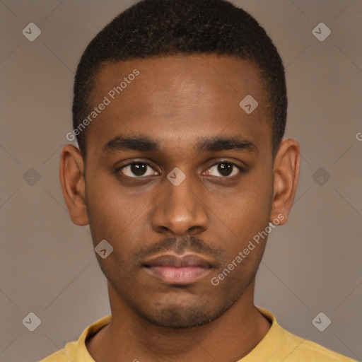 Neutral latino young-adult male with short  brown hair and brown eyes