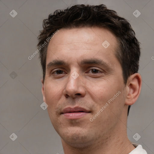 Neutral white adult male with short  brown hair and brown eyes