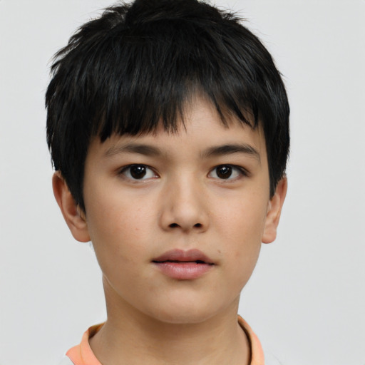 Neutral asian child male with short  brown hair and brown eyes