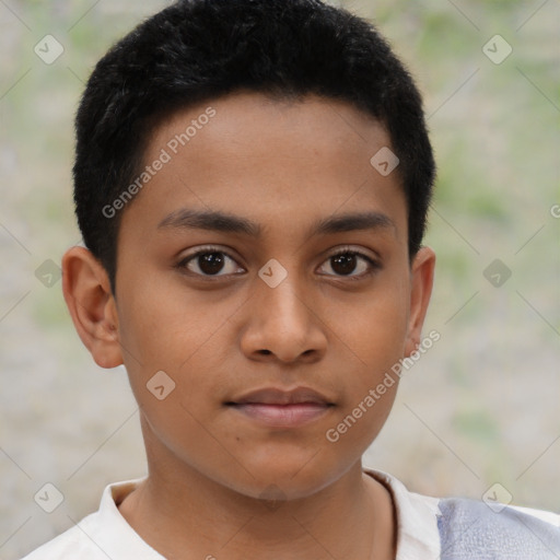 Neutral latino young-adult male with short  brown hair and brown eyes