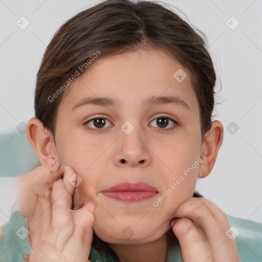 Neutral white child female with short  brown hair and brown eyes