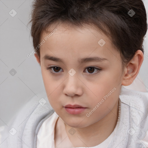 Neutral white child female with short  brown hair and brown eyes