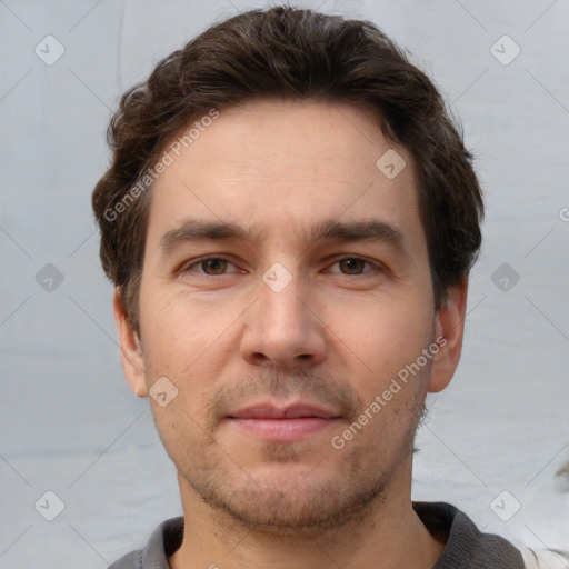 Neutral white adult male with short  brown hair and brown eyes