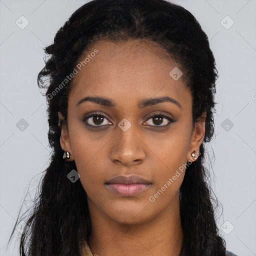 Neutral black young-adult female with long  black hair and brown eyes