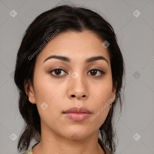 Neutral asian young-adult female with medium  brown hair and brown eyes