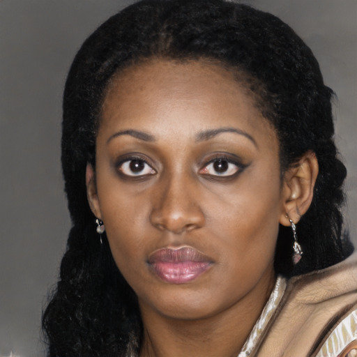 Neutral black young-adult female with long  black hair and brown eyes