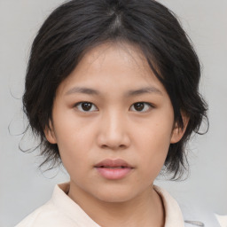 Neutral asian young-adult female with medium  brown hair and brown eyes