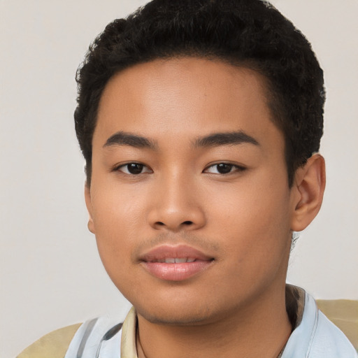 Neutral asian young-adult male with short  black hair and brown eyes