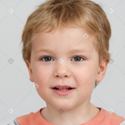 Joyful white child male with short  brown hair and brown eyes