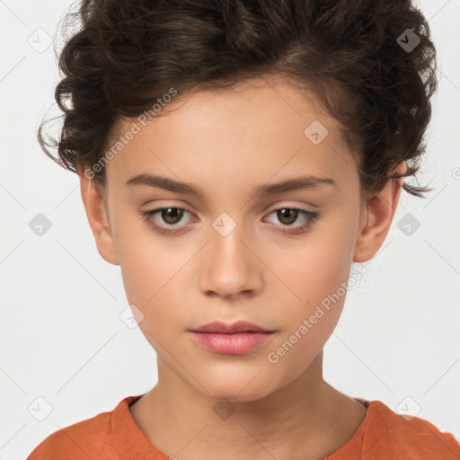 Neutral white child female with short  brown hair and brown eyes