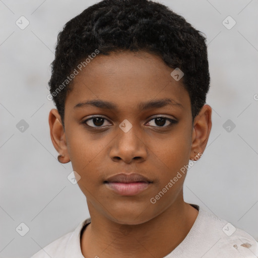 Neutral black child female with short  brown hair and brown eyes