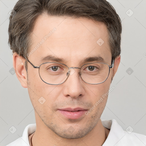 Neutral white adult male with short  brown hair and brown eyes