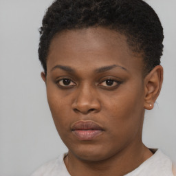 Neutral black young-adult female with short  brown hair and brown eyes