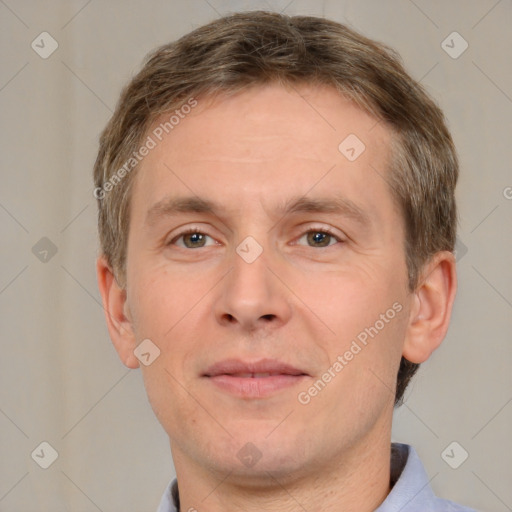 Neutral white adult male with short  brown hair and brown eyes