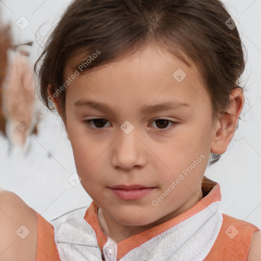 Neutral white child female with short  brown hair and brown eyes