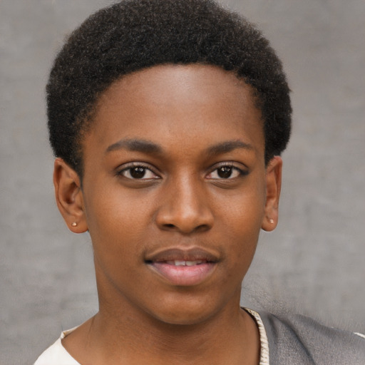 Neutral black young-adult female with short  brown hair and brown eyes