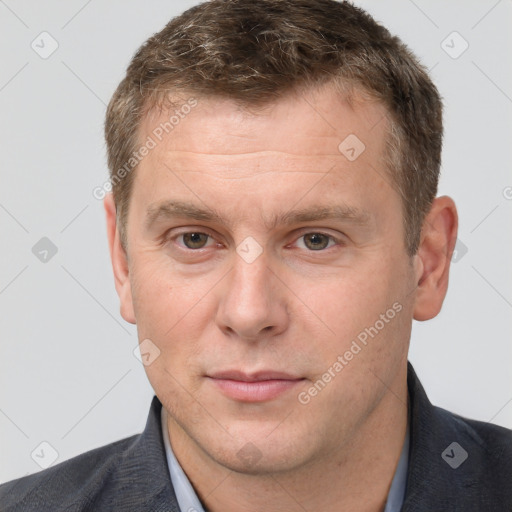 Neutral white adult male with short  brown hair and brown eyes