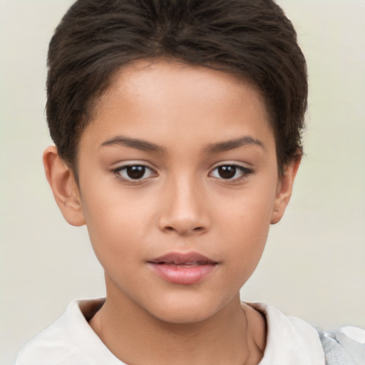 Neutral white child female with short  brown hair and brown eyes