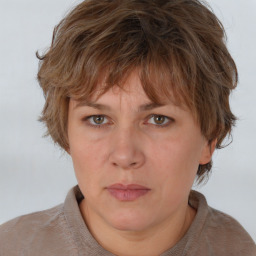 Neutral white adult female with short  brown hair and brown eyes