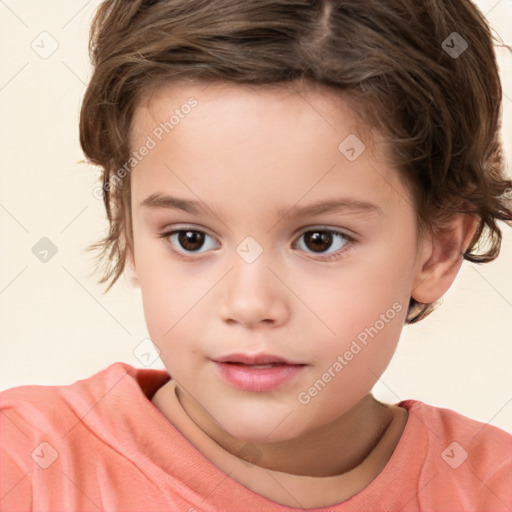 Neutral white child female with short  brown hair and brown eyes