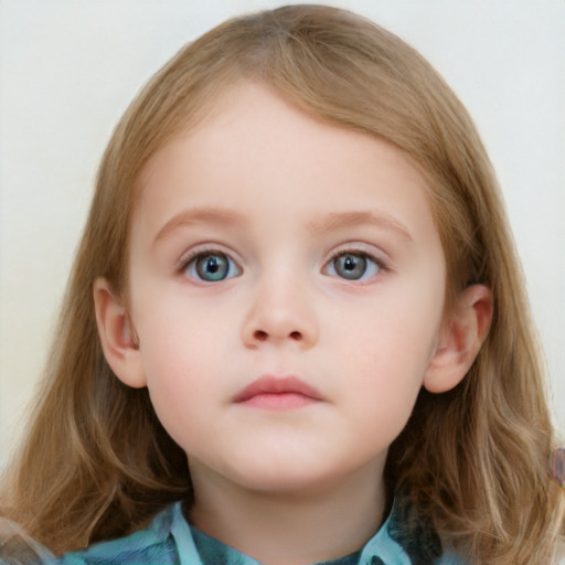 Neutral white child female with medium  brown hair and grey eyes