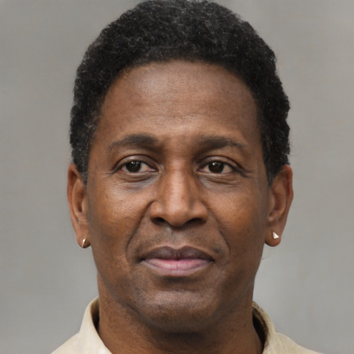 Neutral black adult male with short  brown hair and brown eyes