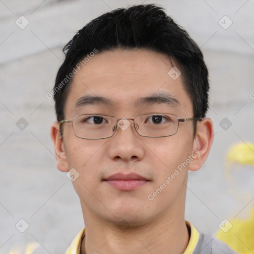 Neutral asian young-adult male with short  brown hair and brown eyes