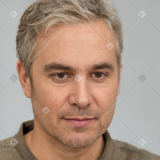 Neutral white adult male with short  brown hair and brown eyes