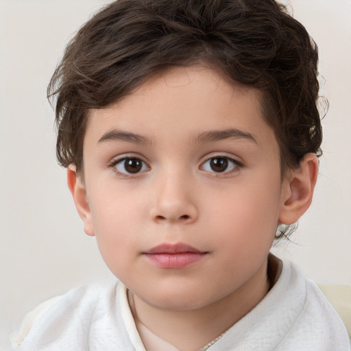 Neutral white child female with short  brown hair and brown eyes