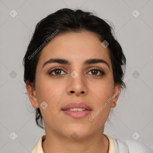 Neutral asian young-adult female with medium  brown hair and brown eyes