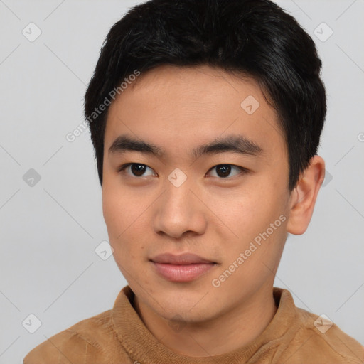 Neutral asian young-adult male with short  black hair and brown eyes