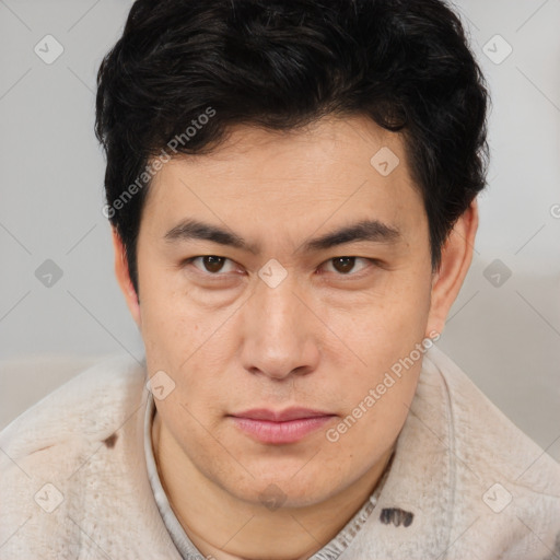 Neutral asian young-adult male with short  brown hair and brown eyes