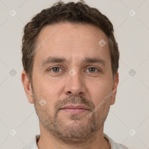 Neutral white adult male with short  brown hair and brown eyes