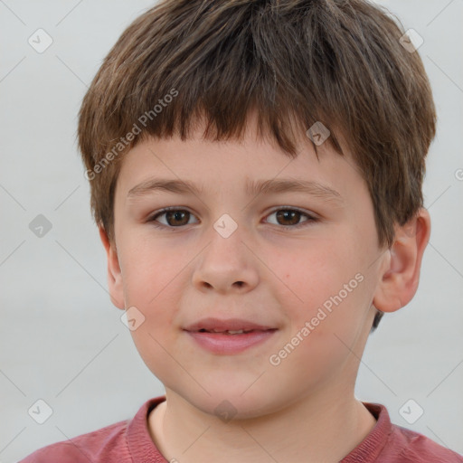 Joyful white child male with short  brown hair and brown eyes