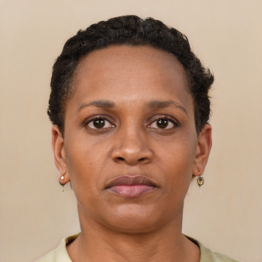Neutral latino young-adult female with short  black hair and brown eyes