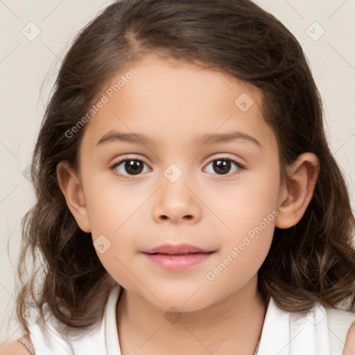 Neutral white child female with medium  brown hair and brown eyes